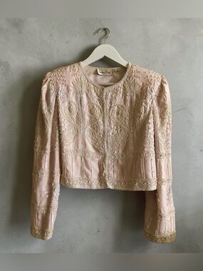 Vintage Laurence Kazar Beaded Blush Pink Silk Beaded Jacket